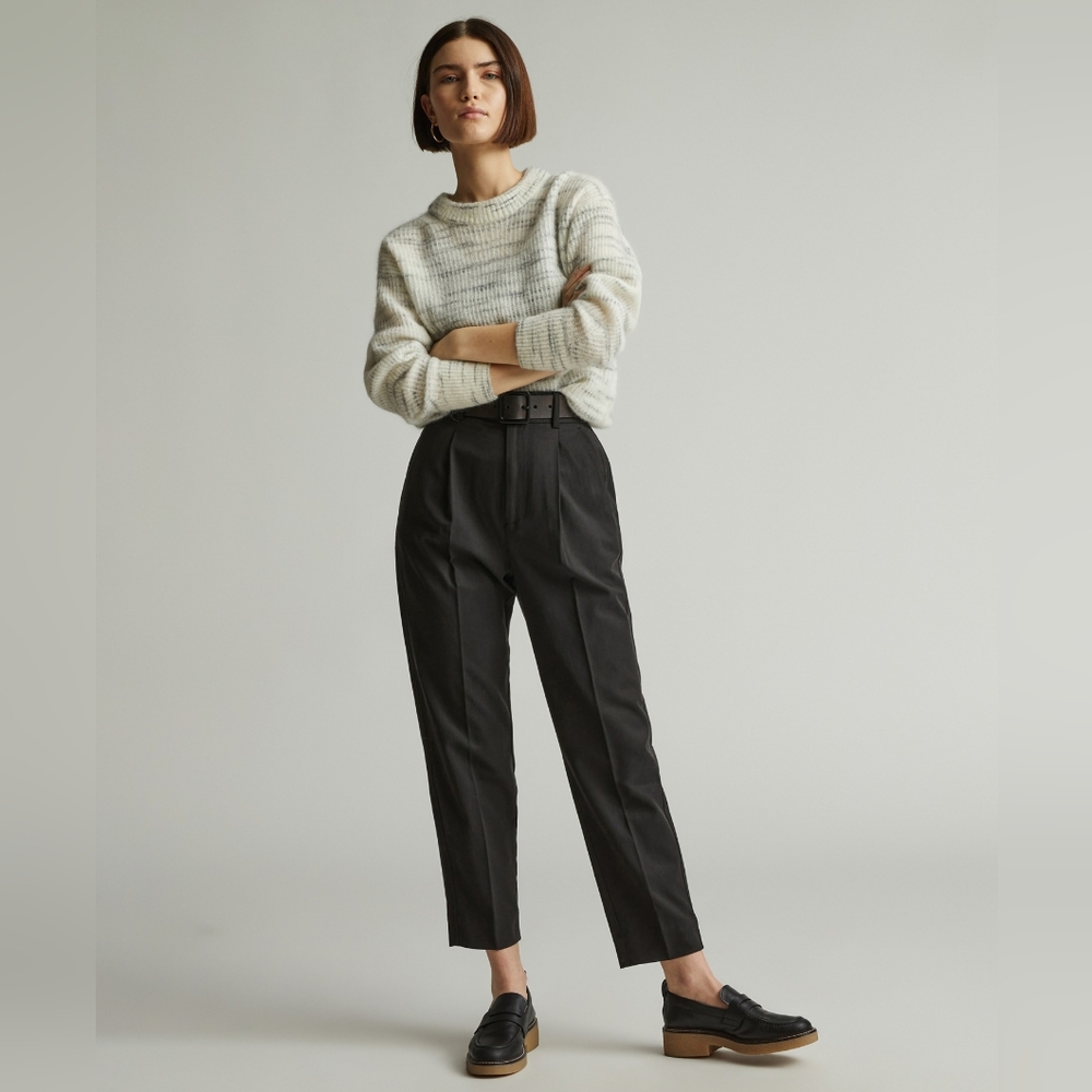 Everlane The Tencel Way-High Taper Pant Black Pleated Trousers NWT Size 12
